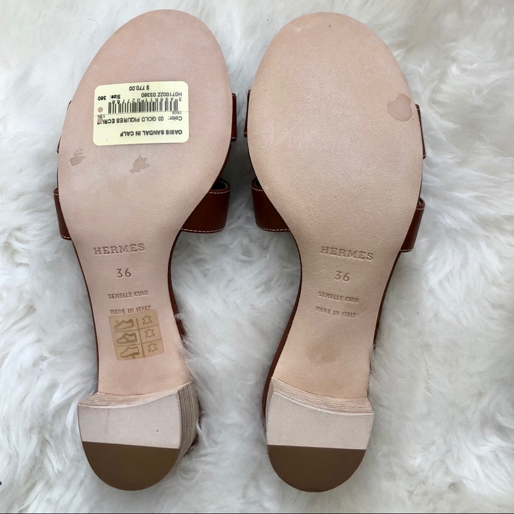 🖤 HERMÈS Gold Oasis Sandals w/ Stacked Heel Sz 36 - Picture 5 of 8